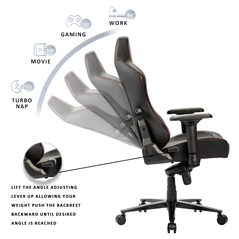 Cadeira reclinable para xogos de coiro PU respaldo alto (2)